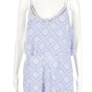 SAYLOR | Womens Beaded V Neck Geometric Romper
